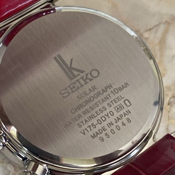 Rare SEIKO Lukia Solar Analog Chronograph Watch Red Croc Deployment Clasp in Box - Picture 10 of 13
